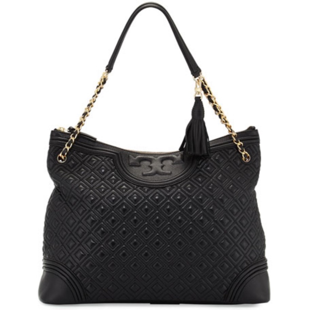 Tory Burch Black Leather Fleming Shoulder Bag